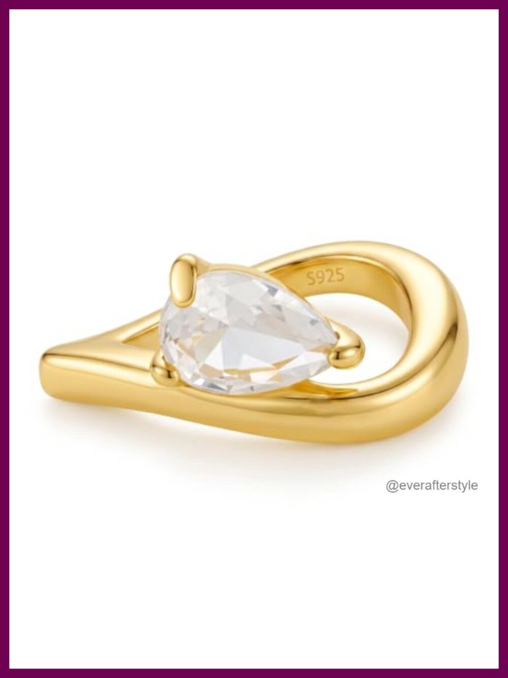 14K Gold Plated Pear Cut CZ Engagement Ring Wavy Band Women
